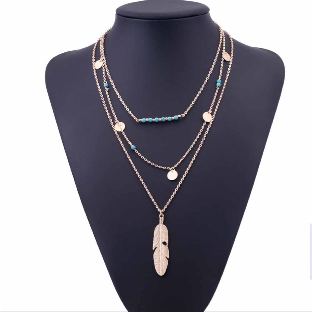 Feather Multilayer gold necklace! - Picture 2 of 5